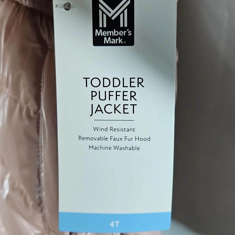 Members Mark Toddler Girls Pink Puffer Jacket With Fur Size 4T NWT